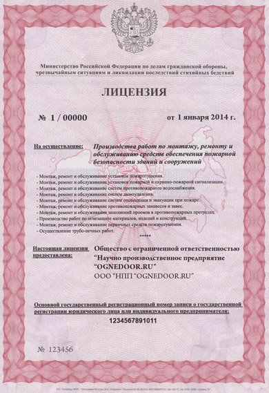 Лицензия Главного управления МЧС РФ