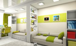 Детская комната с балконом для двоих подростков: дизайн для школьника